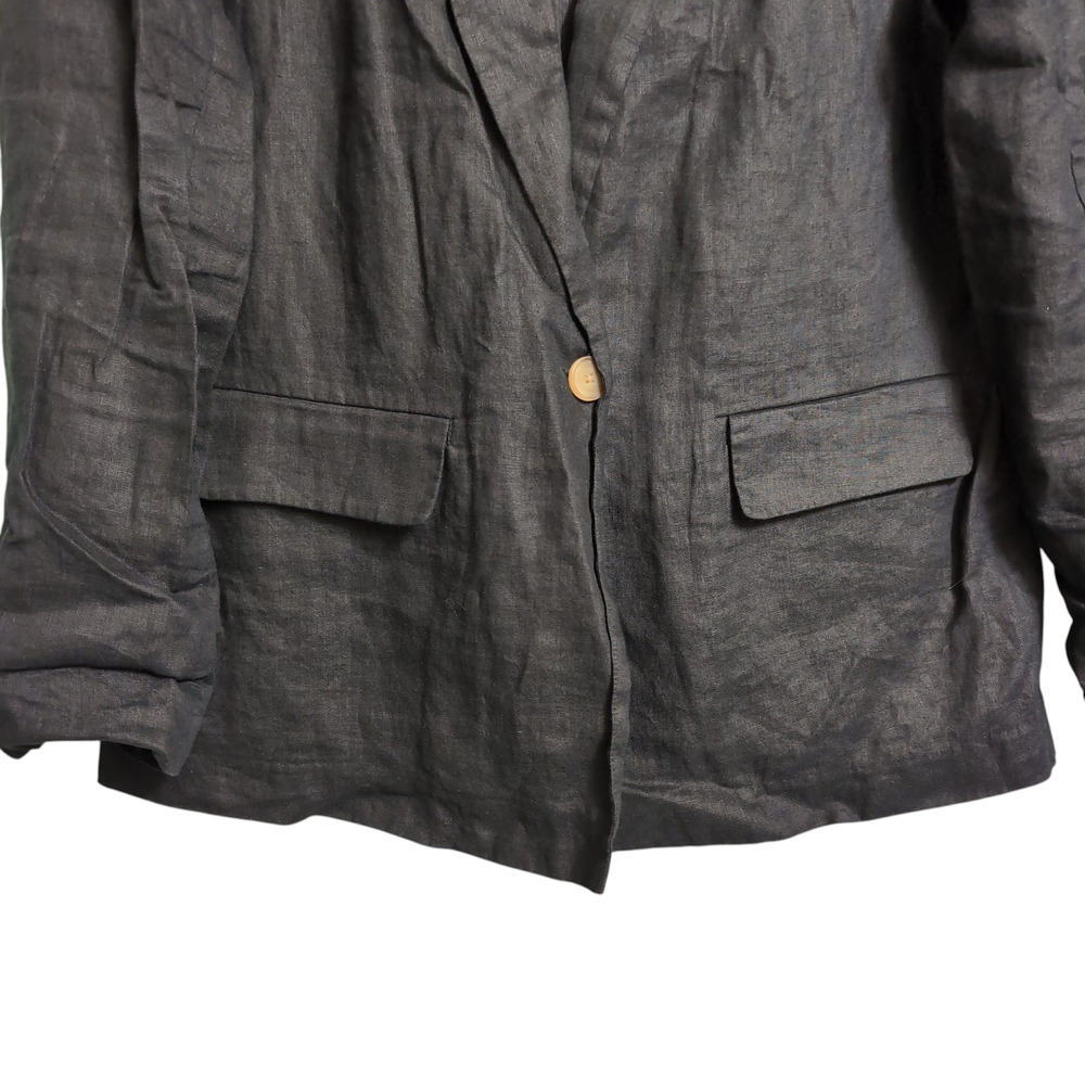 Quince 100% European Linen Blazer Black L Single Button Relaxed Fit - Picture 2 of 8